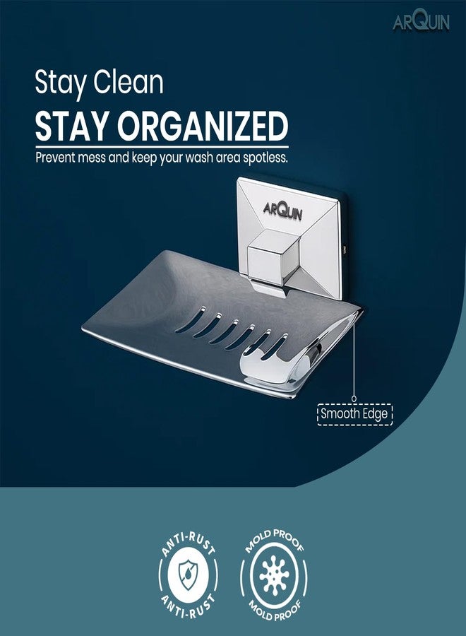 ARQUIN ARQUIN 304 Grade Stainless Steel Soap Holder for Bathroom | Soap Dish | Soap Stand | Bathroom Accessories Set Modern Design with Drainage Slots Soap Stand for Washbasin Vento (Chrome) - Image 3